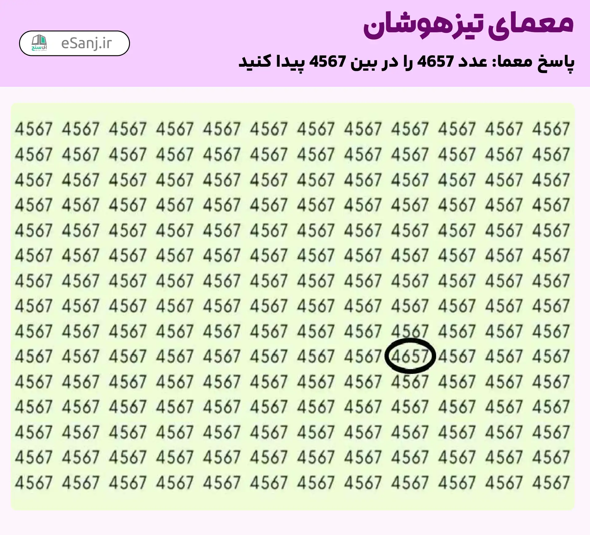 پاسخ معمای تیزهوشان: عدد 4657 را پیدا کنید