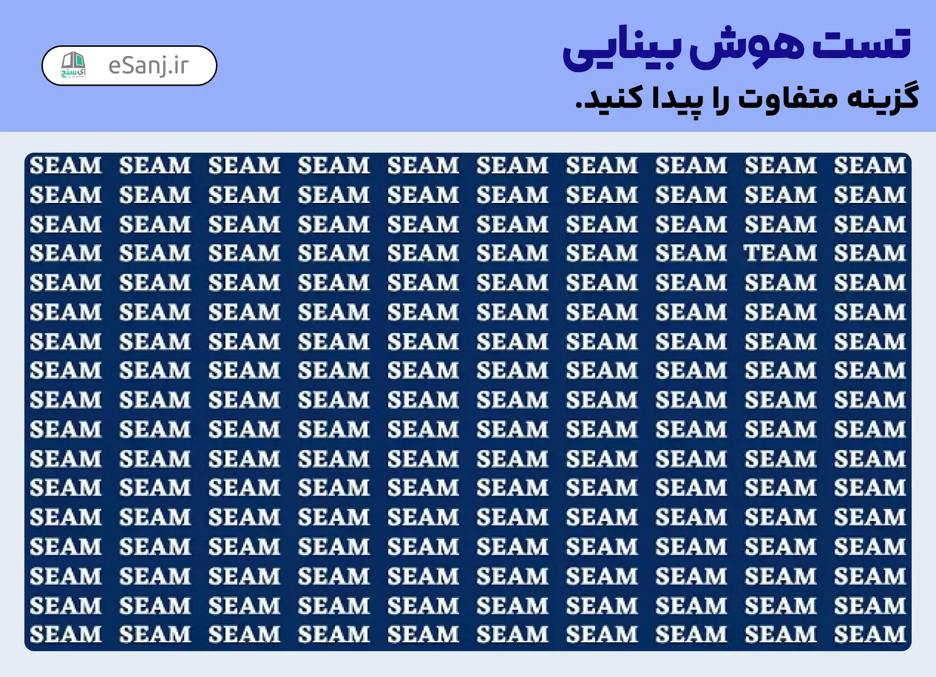 تست هوش بینایی: کلمه team را پیدا کنید.