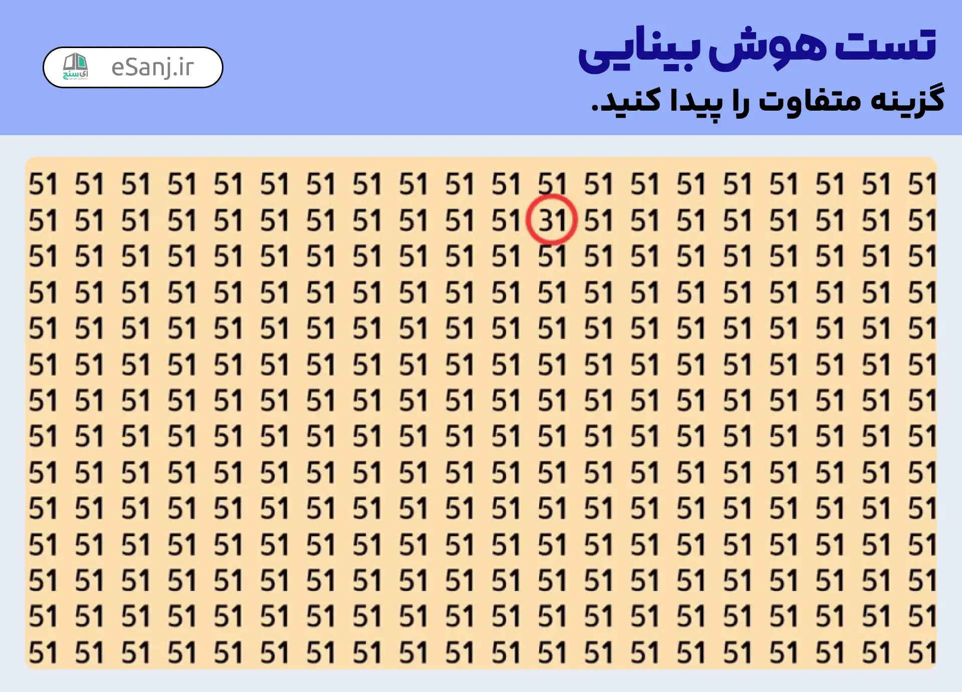 پاسخ تست هوش بینایی: عدد 31 را پیدا کنید.
